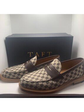 The Fitz Loafer In Brown Check By Taft Handmade Leather & Fabric Mens Shoes Size